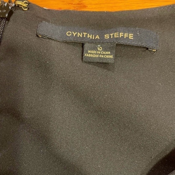 Cynthia Steffe Black Floral Fit & Flare Dress Size 10 Satin Feel Cocktail Dress - Picture 7 of 10